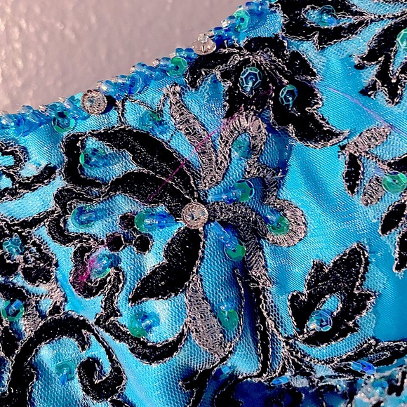 Strapless Ocean blue with Black Embroidery BALL GOWN - Picture 4 of 10